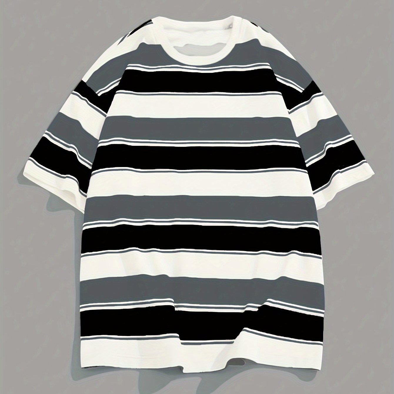 Overseasprint Men's Navy & White Horizontal Stripe T-Shirt - JT6365 Regular Fit Crew Neck Tee for Everyday & Formal Wear - Machine Washable Casual Shirt, Versatile Clothing, Offshoulder Style, Digital Print Fabric