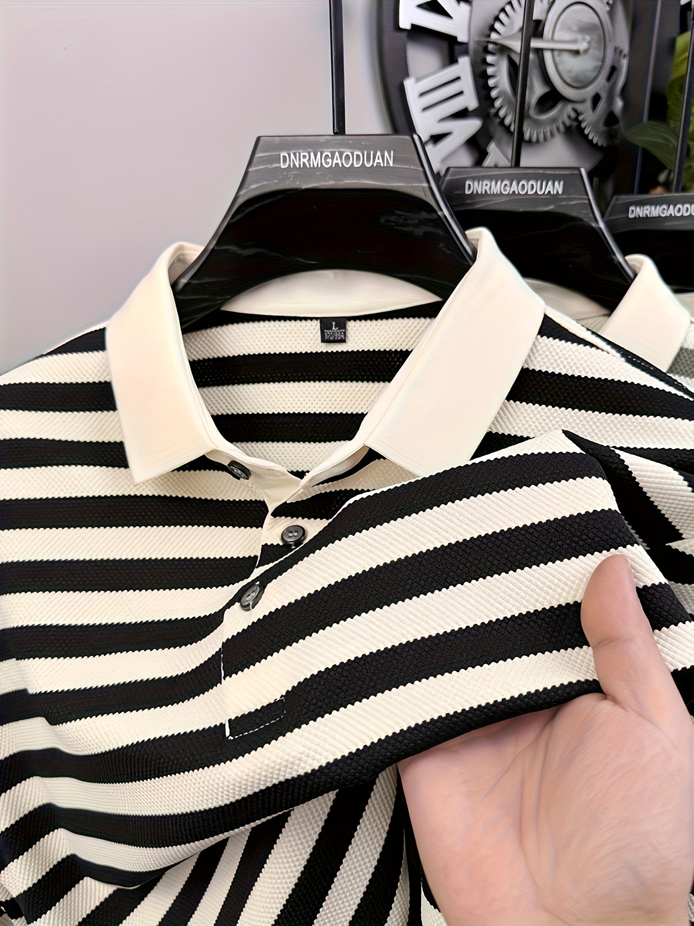 Men'S High-end Striped POLO Shirt, Men'S Short-sleeved T-shirt, Pineapple Flower Positioning Color Value POLO Shirt, Threaded Shirt Collar.