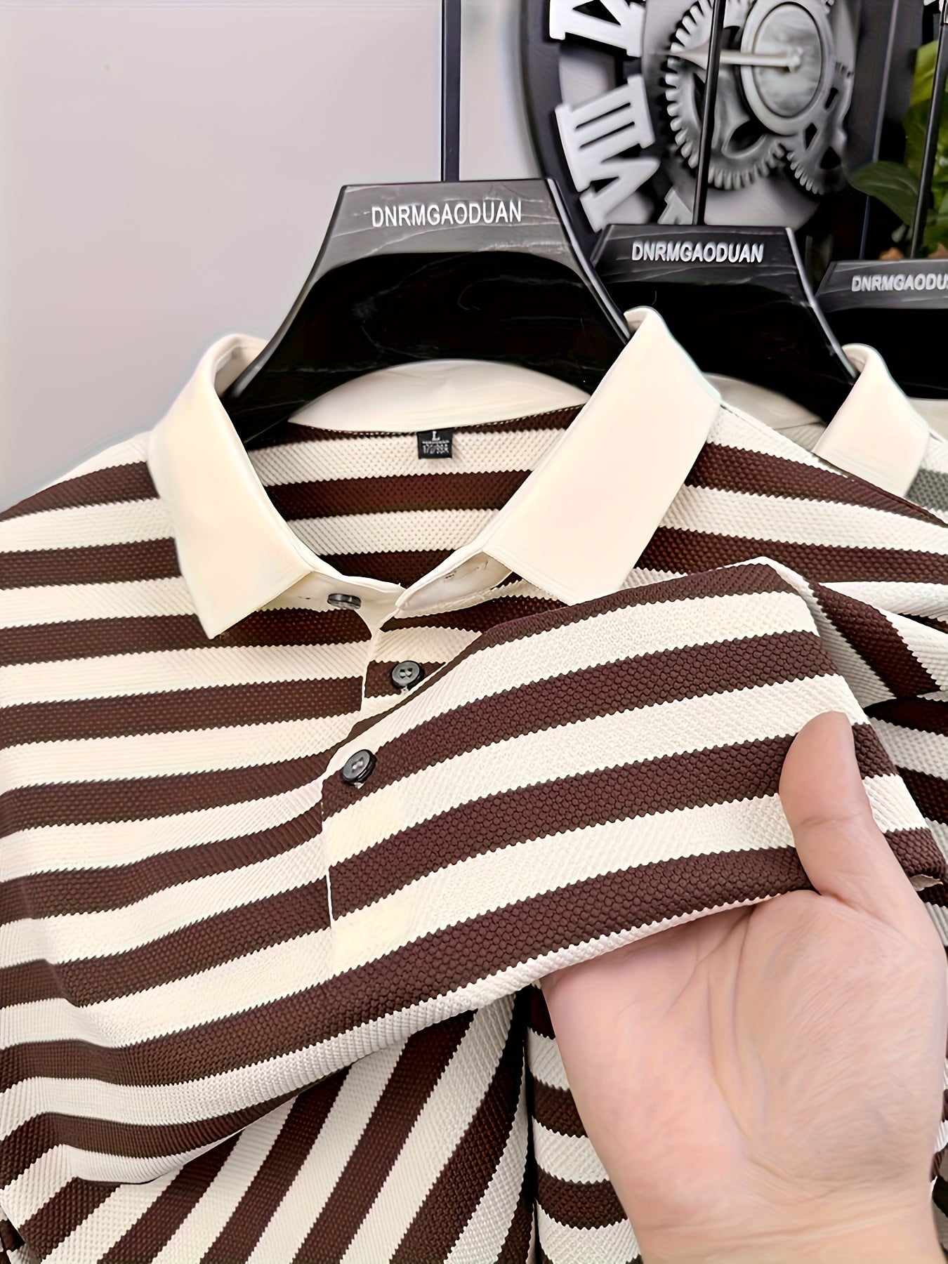 Men'S High-end Striped POLO Shirt, Men'S Short-sleeved T-shirt, Pineapple Flower Positioning Color Value POLO Shirt, Threaded Shirt Collar.