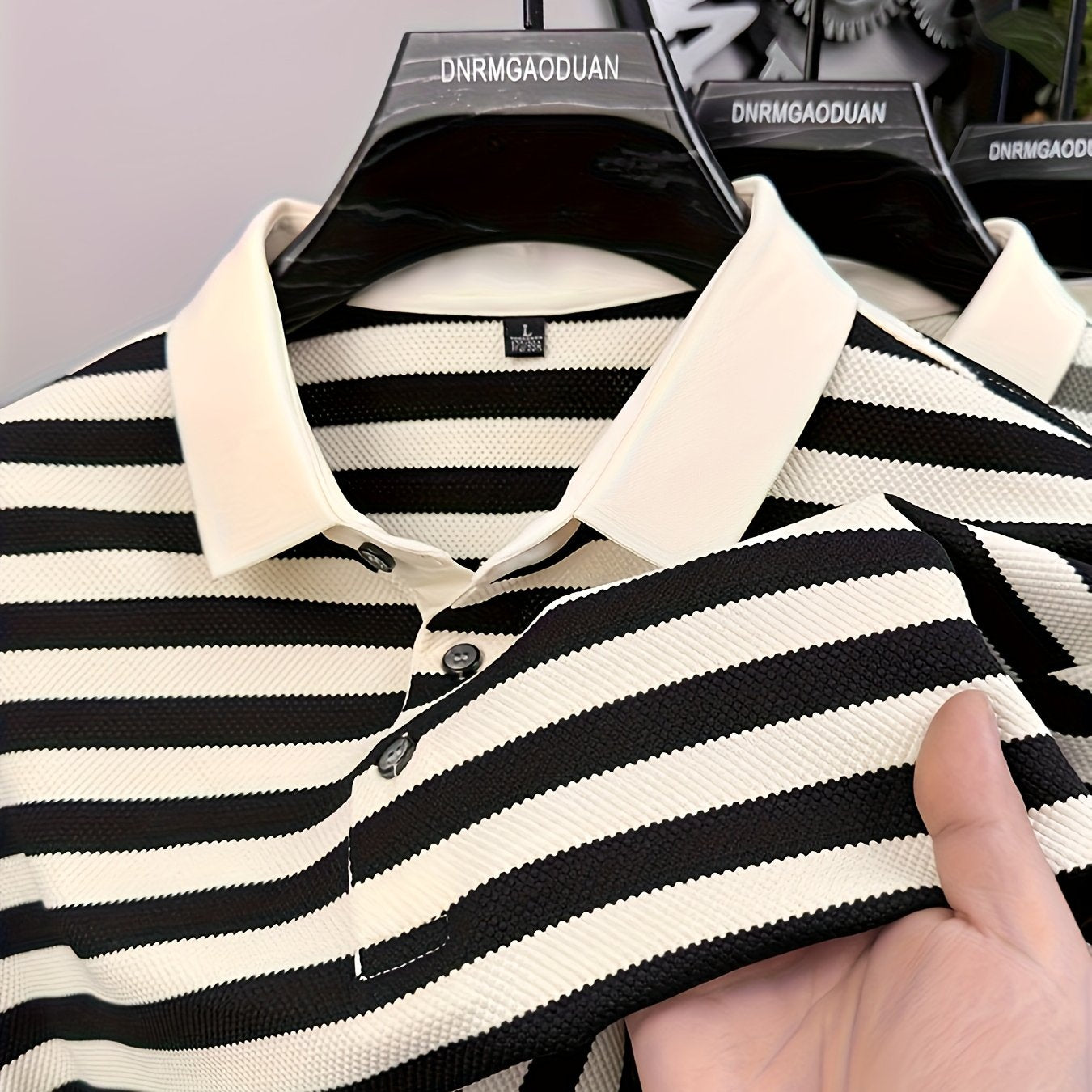 Men'S High-end Striped POLO Shirt, Men'S Short-sleeved T-shirt, Pineapple Flower Positioning Color Value POLO Shirt, Threaded Shirt Collar.
