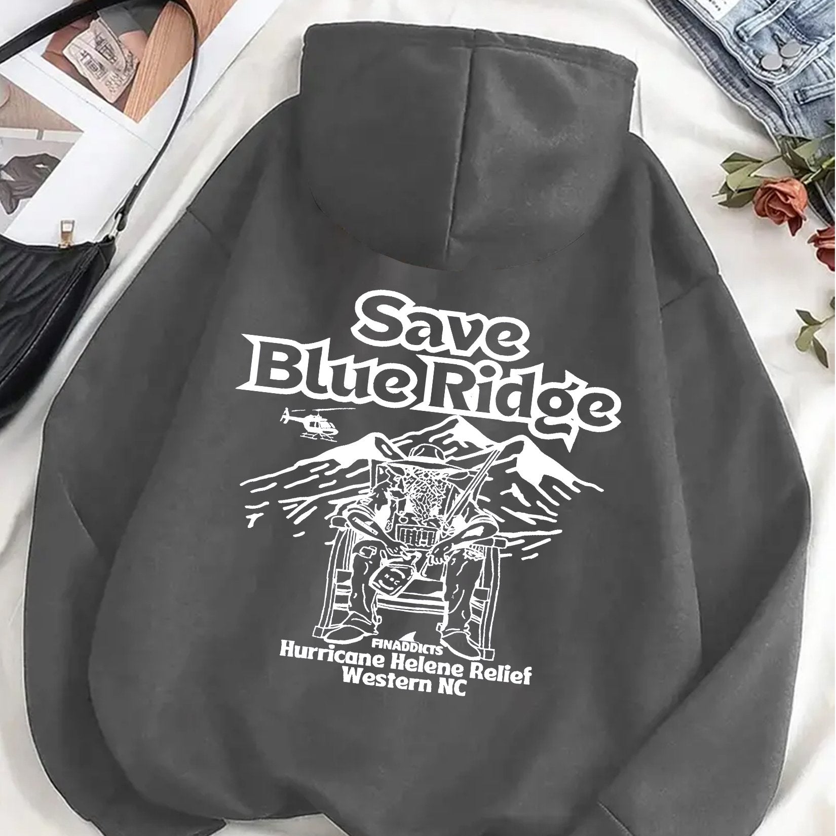 Men's Casual Hoodie with Blue Ridge Print - Cozy Knit Pullover for Fall\u002FWinter,, Drawstring & Kangaroo Pocket