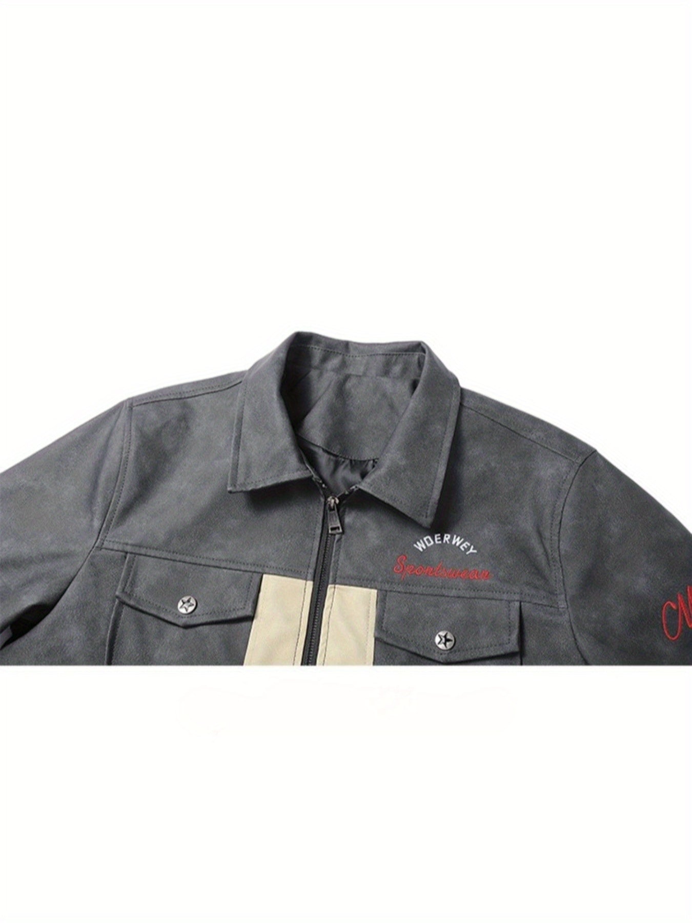 Men'S Heavy-Duty Color-Blocked Jacket - Autumn Winter Casual Zipper Coat with Pockets, Black & Beige Two-Tone Design, Regular Fit for Fall and Winter, Fall Winter Apparel, Sleek Modern Look, Notestitching