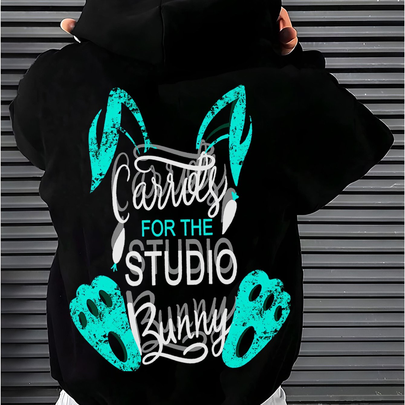 Men's Casual Cotton Blend Hoodie with Rabbit Print, Long Sleeve Drawstring Sweatshirt with Kangaroo Pocket, Animal Pattern Knit Fabric, Regular Fit for Fall\u002FWinter - 50% Cotton 50% Polyester