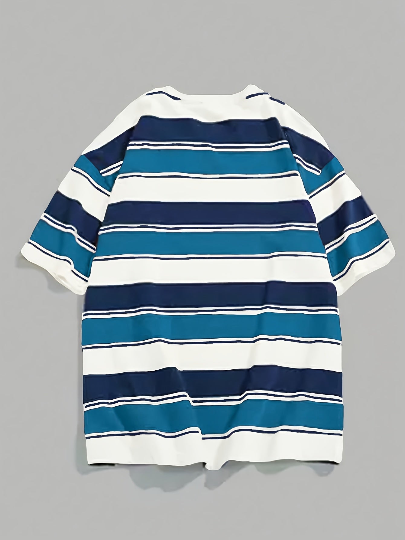 Overseasprint Men's Navy & White Horizontal Stripe T-Shirt - JT6365 Regular Fit Crew Neck Tee for Everyday & Formal Wear - Machine Washable Casual Shirt, Versatile Clothing, Offshoulder Style, Digital Print Fabric