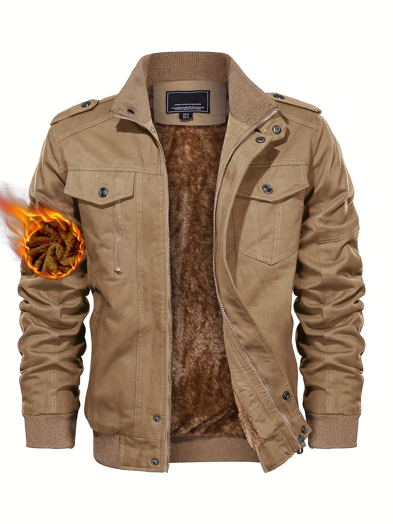 Men's Heavy-Duty Winter Jacket - Windproof & Warm Fleece-Lined Work Coat with Zip-Up Closure, Soft Shell & Multi-Pocket Design - Thermal Insulated Truck Driver Jacket for Construction, Hiking, Camping - Machine Washable Cold Weather Outerwear