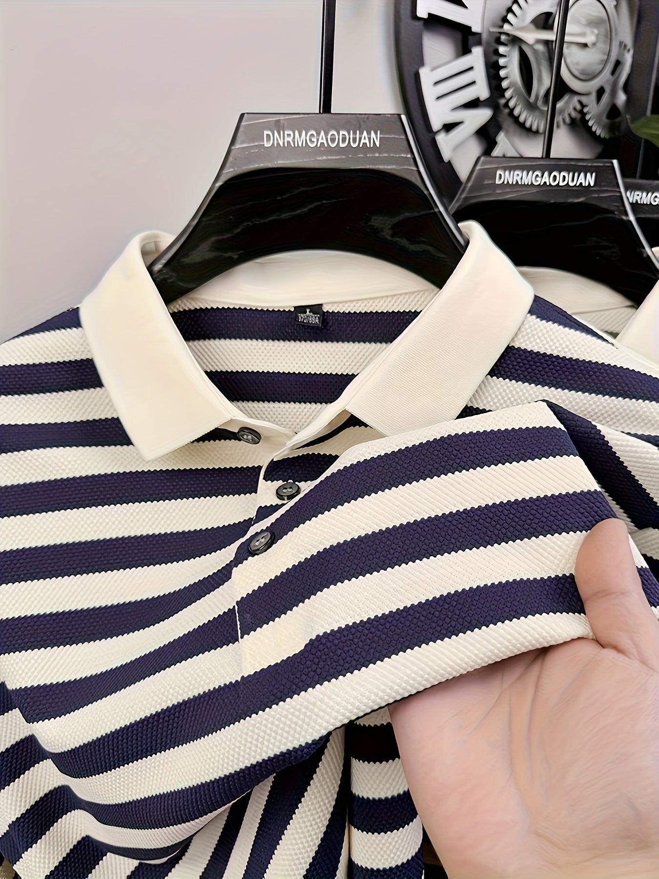 Men'S High-end Striped POLO Shirt, Men'S Short-sleeved T-shirt, Pineapple Flower Positioning Color Value POLO Shirt, Threaded Shirt Collar.