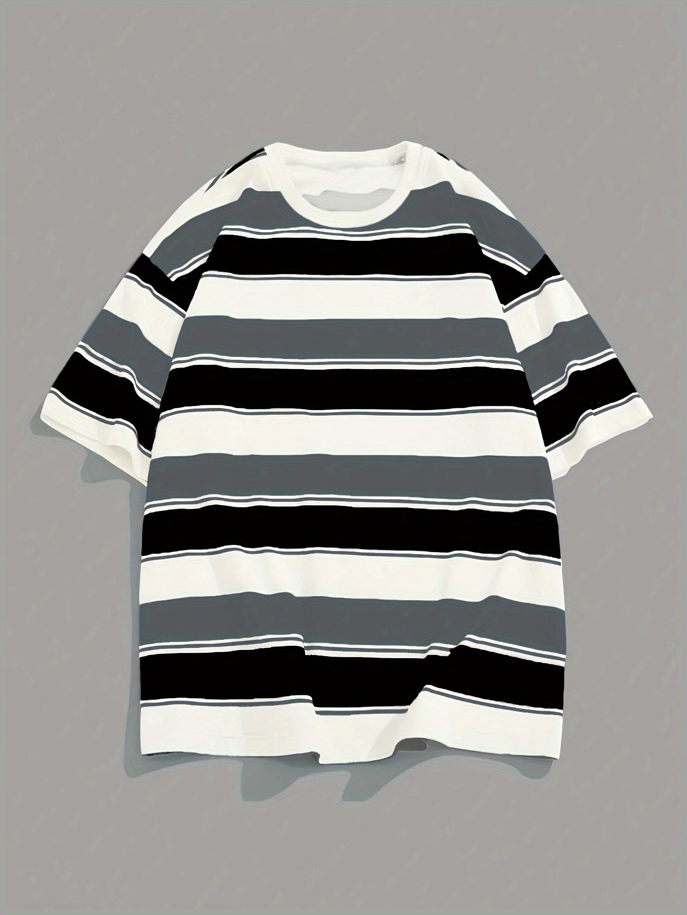 Overseasprint Men's Navy & White Horizontal Stripe T-Shirt - JT6365 Regular Fit Crew Neck Tee for Everyday & Formal Wear - Machine Washable Casual Shirt, Versatile Clothing, Offshoulder Style, Digital Print Fabric