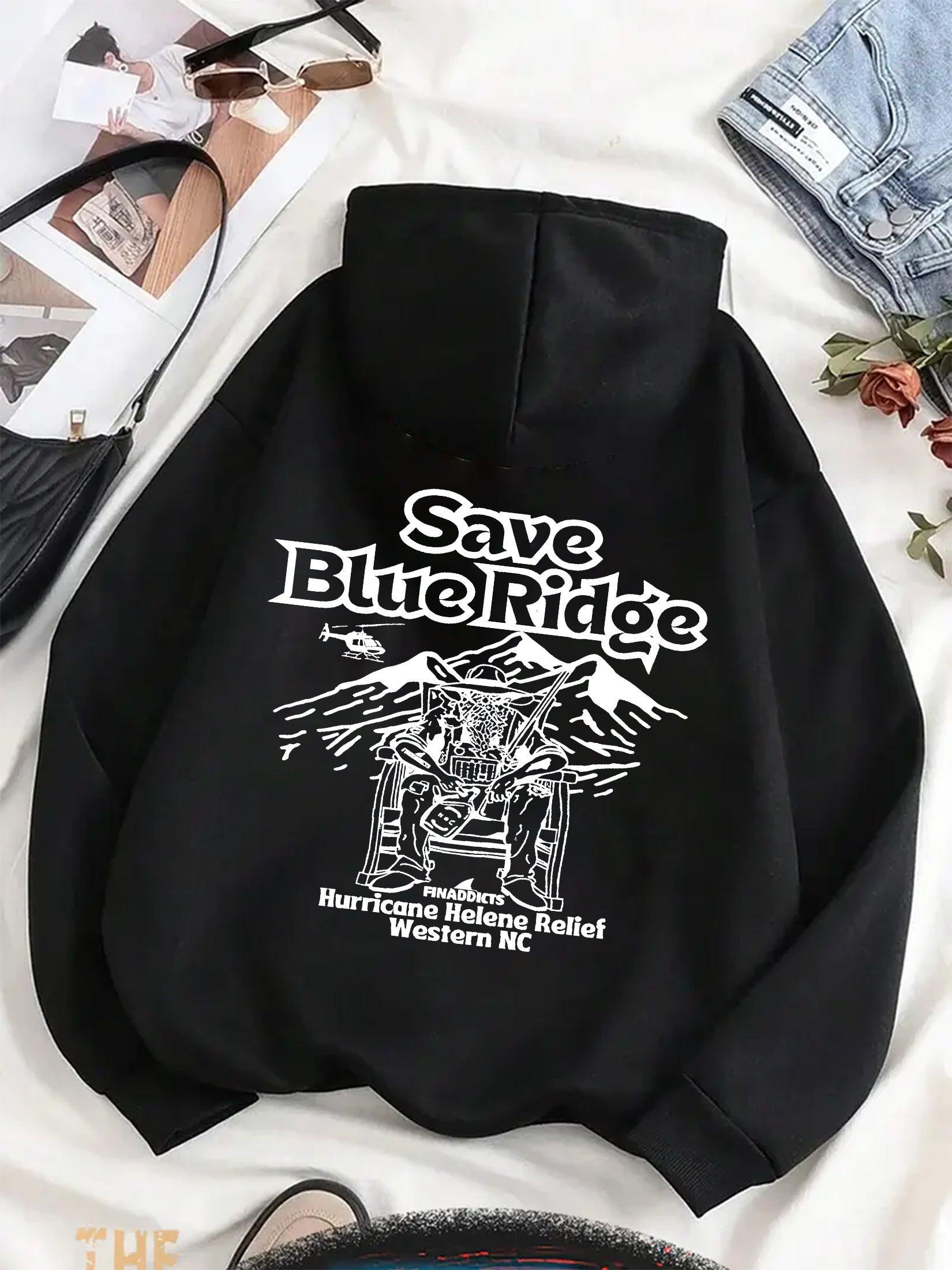 Men's Casual Hoodie with Blue Ridge Print - Cozy Knit Pullover for Fall\u002FWinter,, Drawstring & Kangaroo Pocket