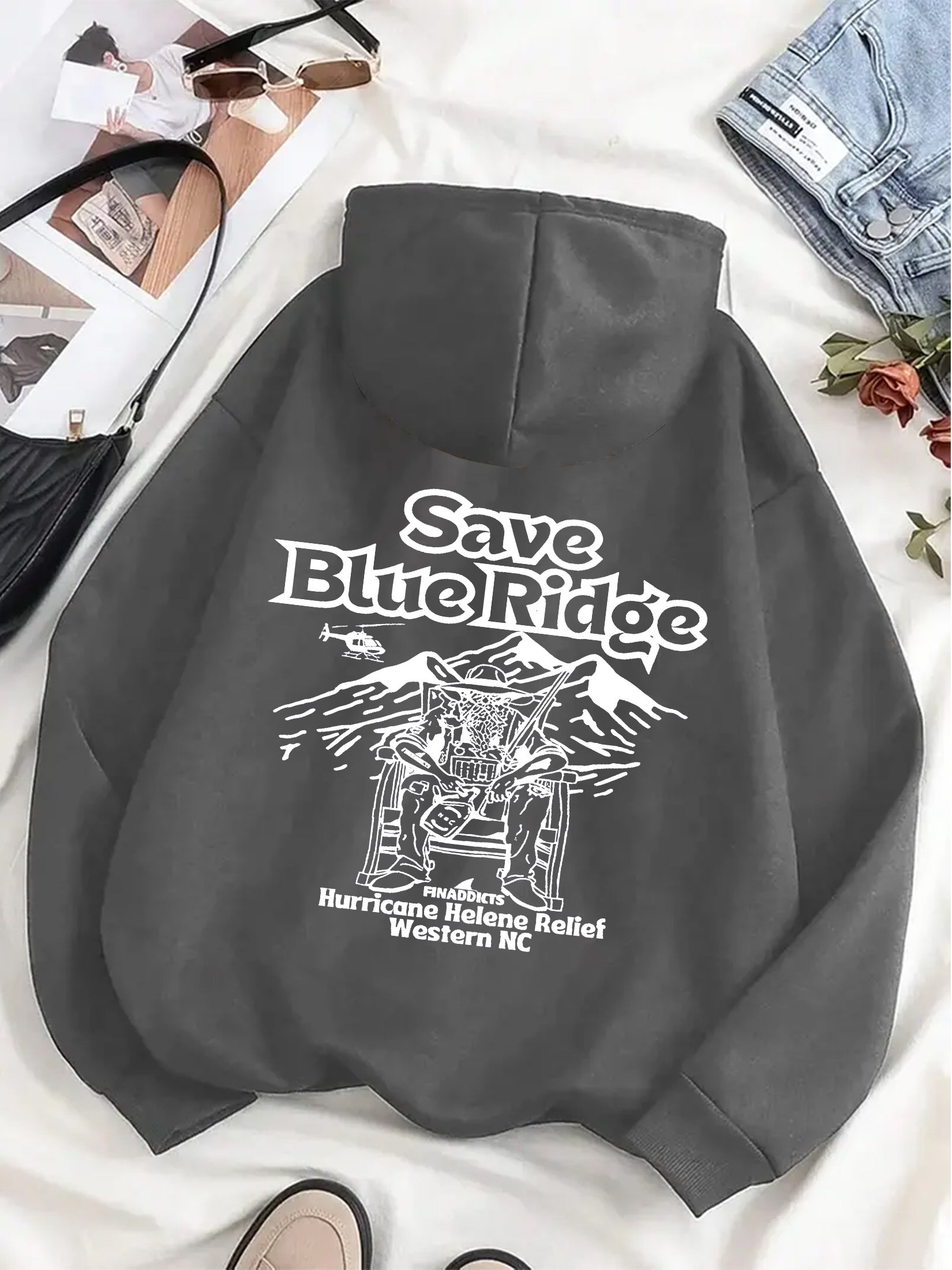 Men's Casual Hoodie with Blue Ridge Print - Cozy Knit Pullover for Fall\u002FWinter,, Drawstring & Kangaroo Pocket