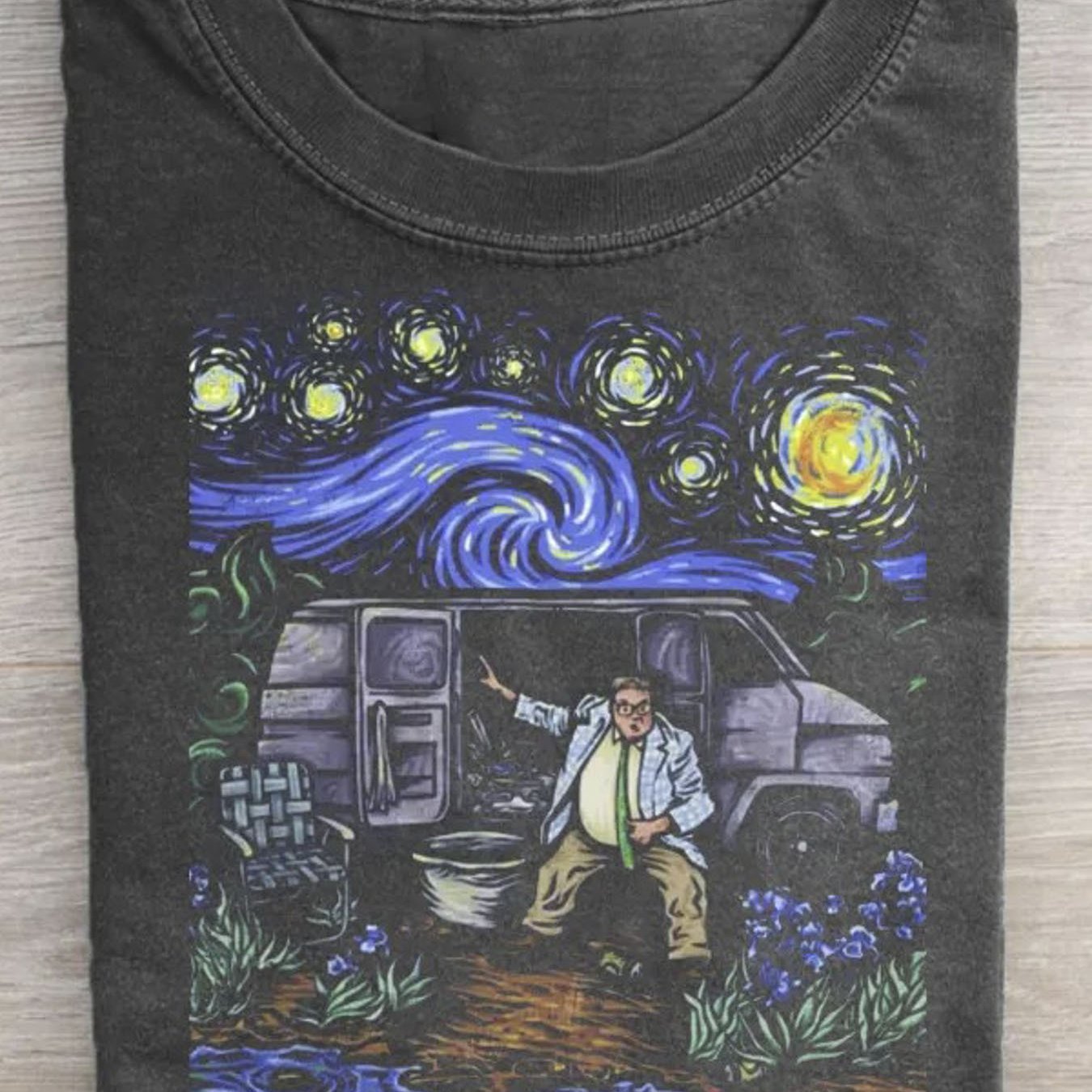 1pc Men's Van Gogh Starry Night Graphic T-Shirt - 230gsm Heavyweight Cotton Relaxed Fit Streetwear Tee, Vintage Washed Casual Shirt for Summer & Holiday Gifts