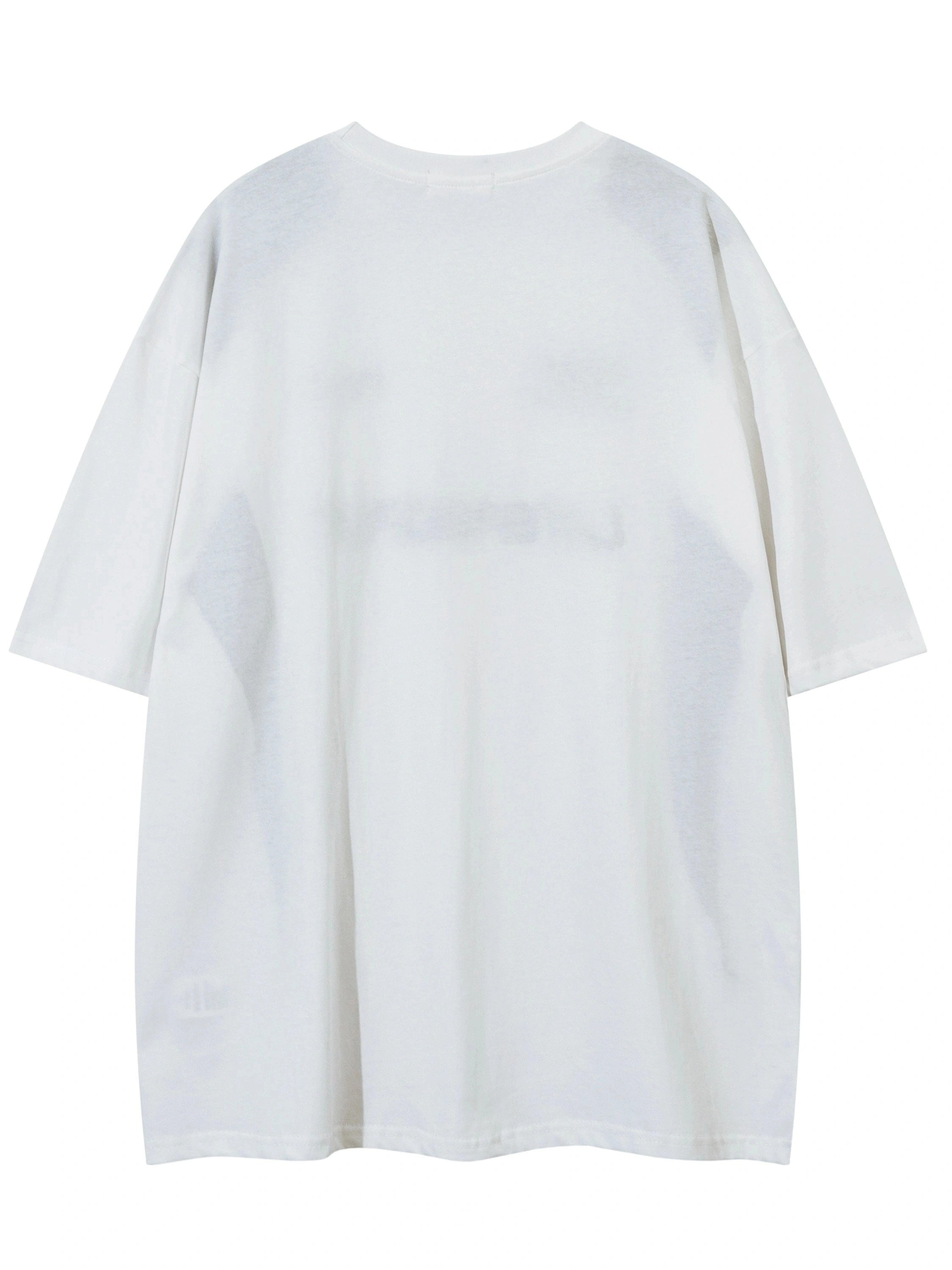 BEMCSHO Men's Vintage Cotton T-Shirt - Crew Neck, Loose Fit, Geometric Pattern, Embroidered Letters, Casual Weekend Top with Slight Stretch and Knit Fabric - Summer Collection