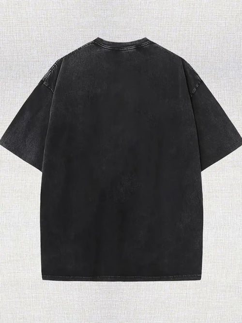 1pc, 230G Washed, Playful Cat Print T-Shirt, High-Quality Wax Printed Cotton Retro Fashion Brand T-Shirt, a Certain Thickness Holiday Gift, Easter Limited Edition, Suitable for Spring And Easter Gifts