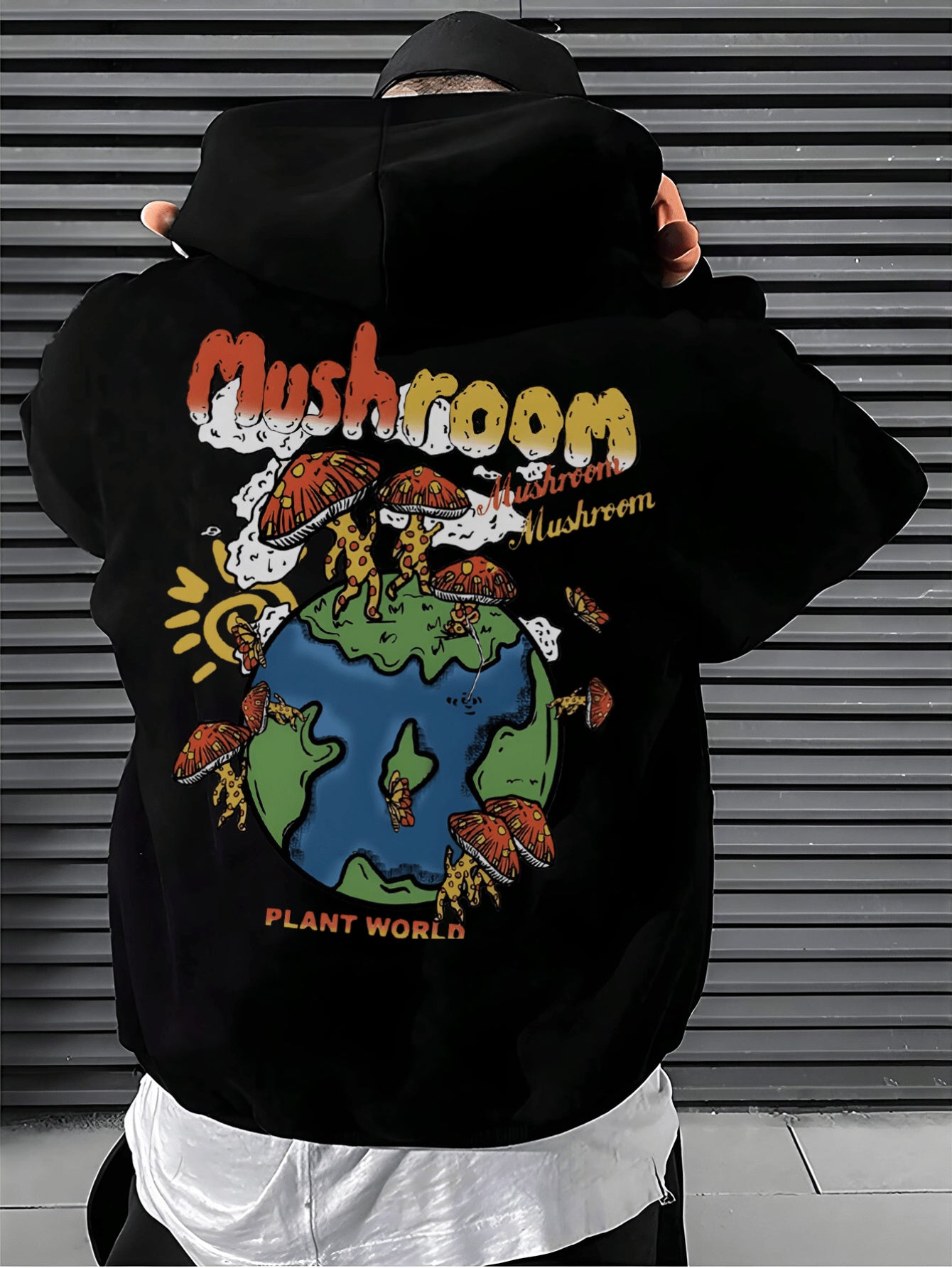 Men's Casual Hoodie with Cartoon Print - Cotton Blend, Machine Washable, Perfect for Fall\u002FWinter Outdoor Activities