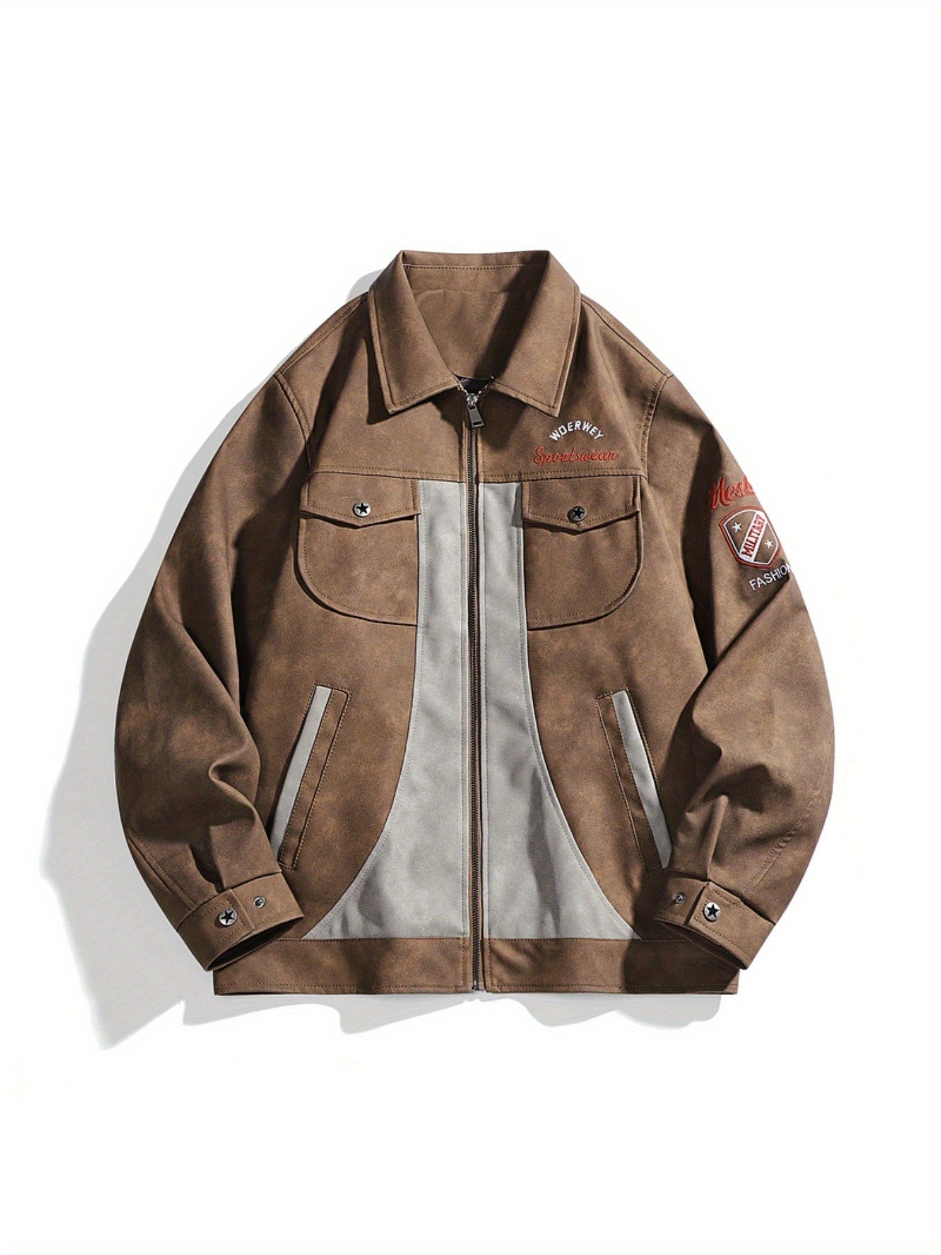 Men'S Heavy-Duty Color-Blocked Jacket - Autumn Winter Casual Zipper Coat with Pockets, Black & Beige Two-Tone Design, Regular Fit for Fall and Winter, Fall Winter Apparel, Sleek Modern Look, Notestitching