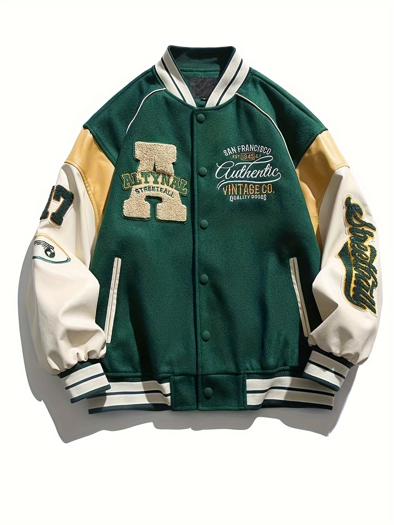 Men's Vintage-Inspired Baseball Jacket - Casual & Trendy, Polyester, Button-Up with Pockets for Spring\u002FFall