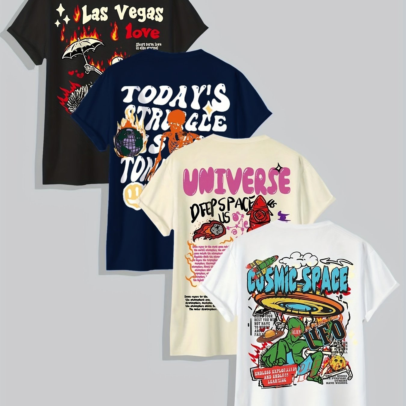 Four-piece 100% Cotton Men'S T-shirt Unisex Summer Simple Loose Crewneck Casual Sports Valentine'S Day Christmas Couples Holiday Gift