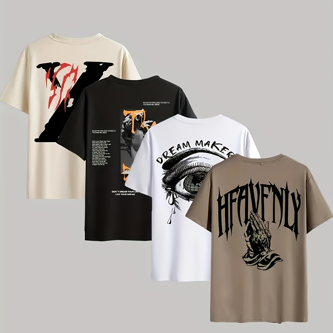 4pcs Men's Graphic Tees - \