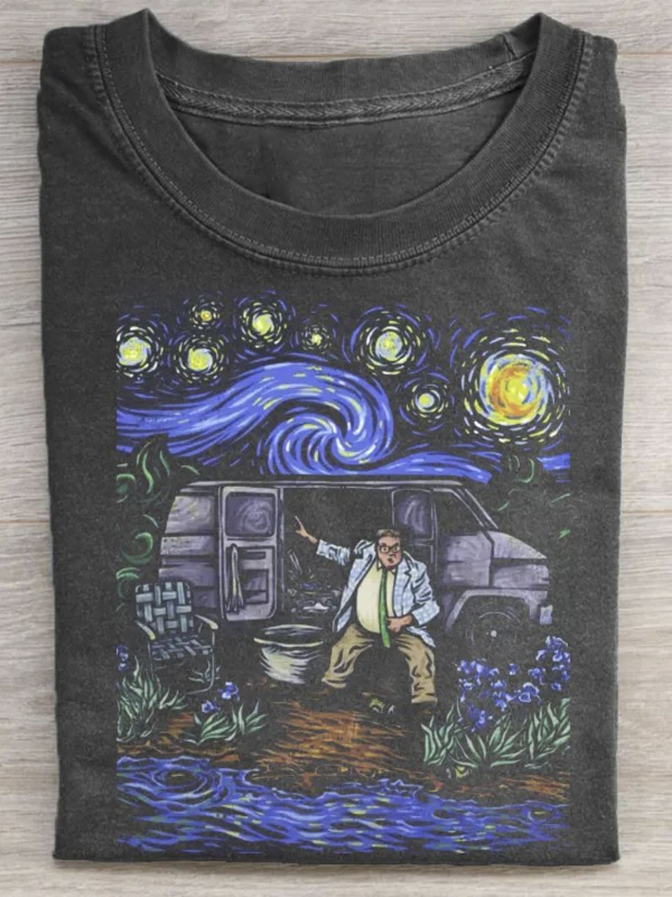 1pc Men's Van Gogh Starry Night Graphic T-Shirt - 230gsm Heavyweight Cotton Relaxed Fit Streetwear Tee, Vintage Washed Casual Shirt for Summer & Holiday Gifts