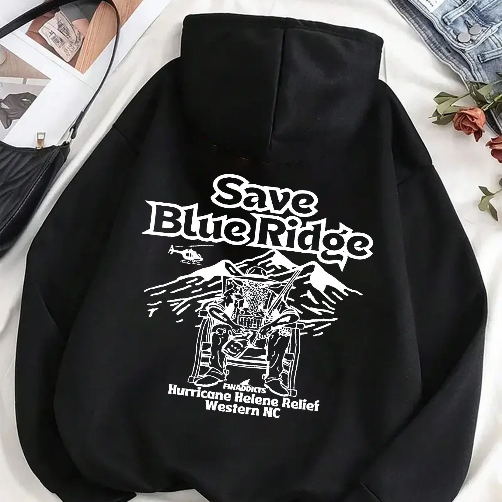 Men's Casual Hoodie with Blue Ridge Print - Cozy Knit Pullover for Fall\u002FWinter,, Drawstring & Kangaroo Pocket