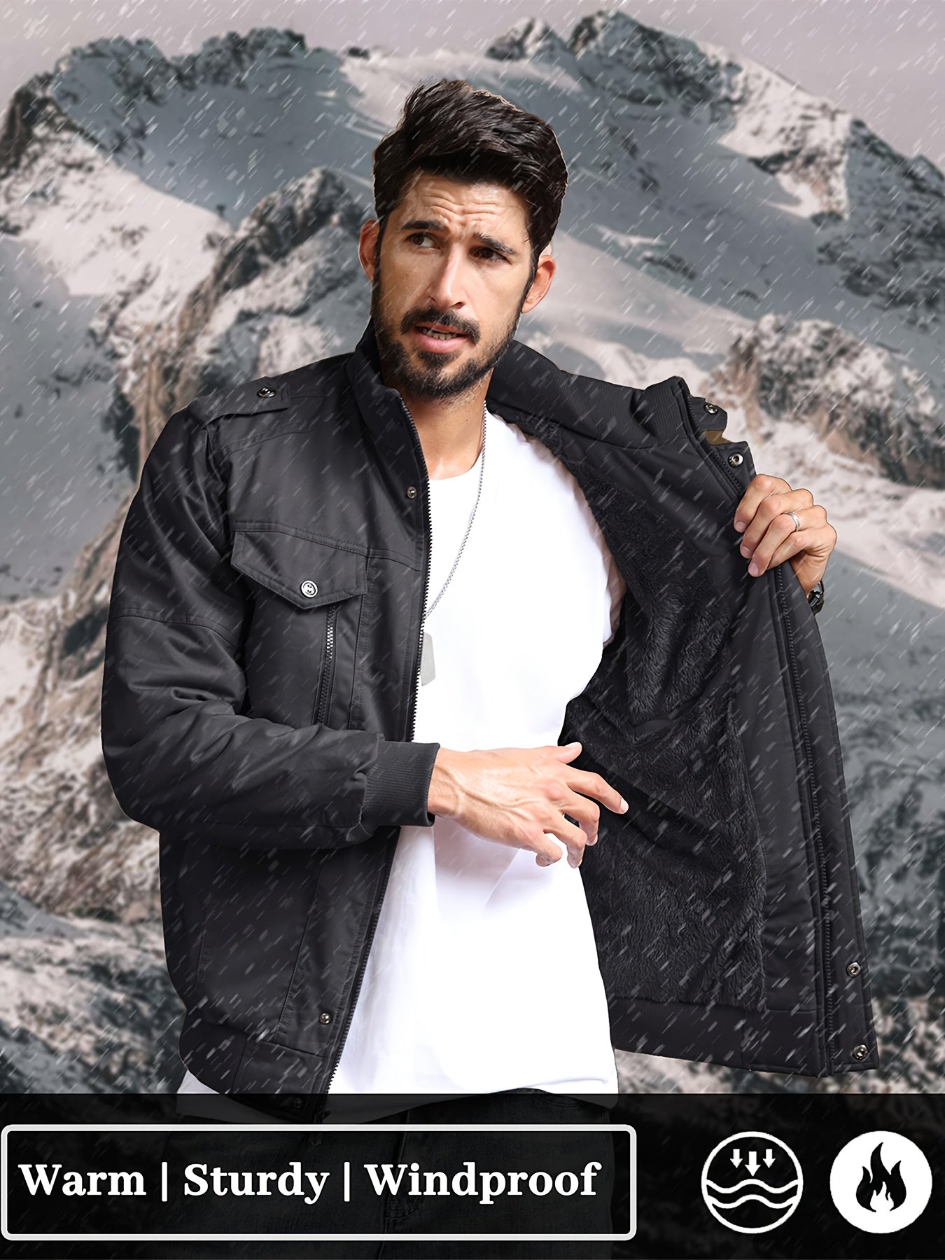 Men's Heavy-Duty Winter Jacket - Windproof & Warm Fleece-Lined Work Coat with Zip-Up Closure, Soft Shell & Multi-Pocket Design - Thermal Insulated Truck Driver Jacket for Construction, Hiking, Camping - Machine Washable Cold Weather Outerwear