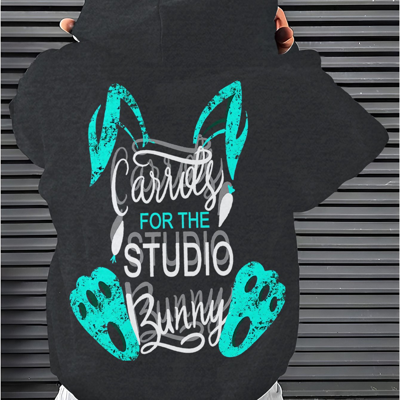 Men's Casual Cotton Blend Hoodie with Rabbit Print, Long Sleeve Drawstring Sweatshirt with Kangaroo Pocket, Animal Pattern Knit Fabric, Regular Fit for Fall\u002FWinter - 50% Cotton 50% Polyester