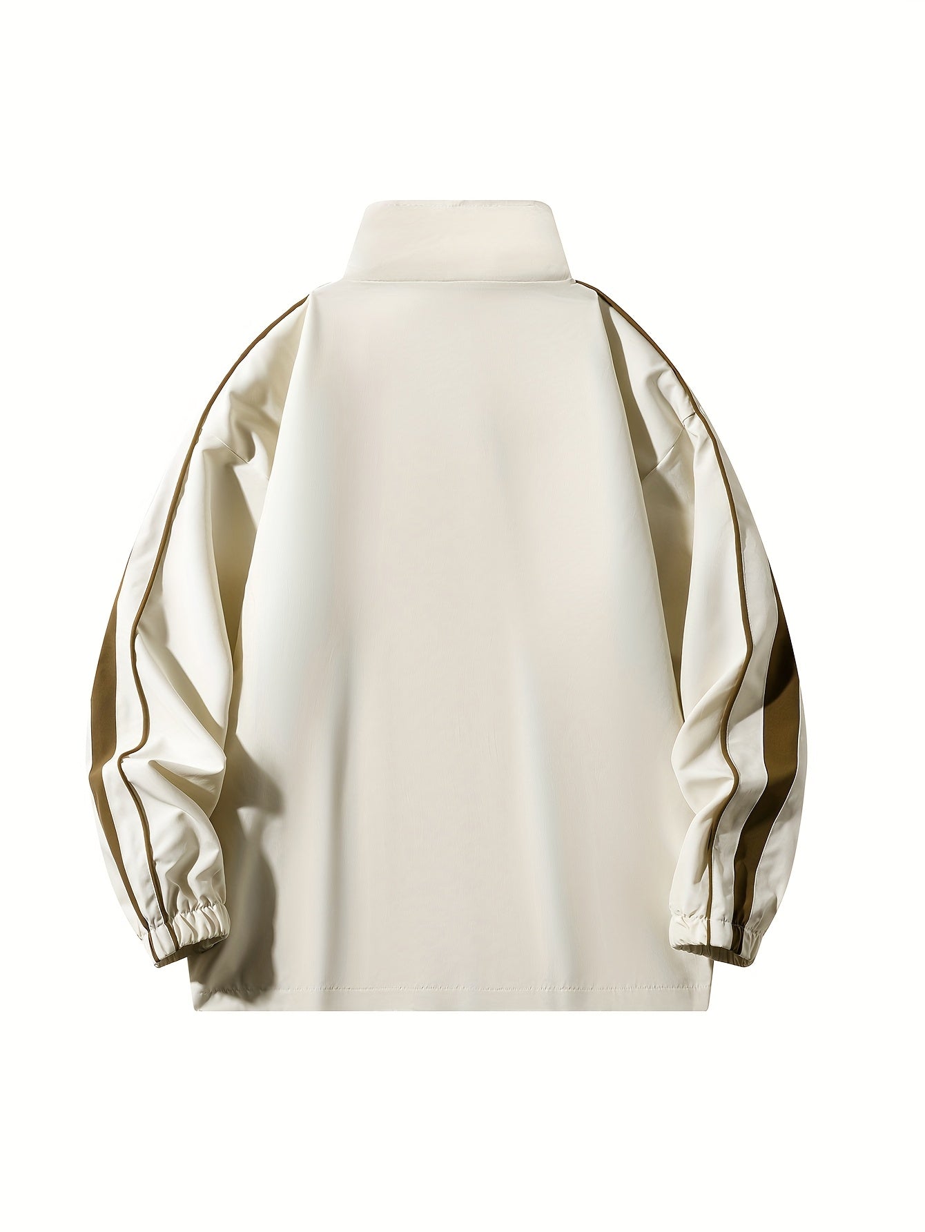 Men'S Casual Striped Varsity Jacket - Loose Fit, Zip-Up, Long Sleeve with Pockets, Black & White Stripes, Polyester Fabric, Perfect for Spring & Fall