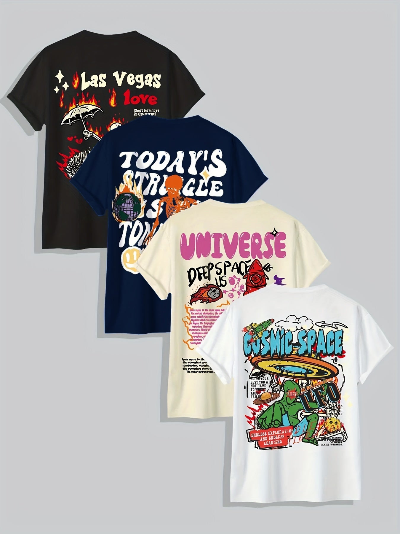 Four-piece 100% Cotton Men'S T-shirt Unisex Summer Simple Loose Crewneck Casual Sports Valentine'S Day Christmas Couples Holiday Gift