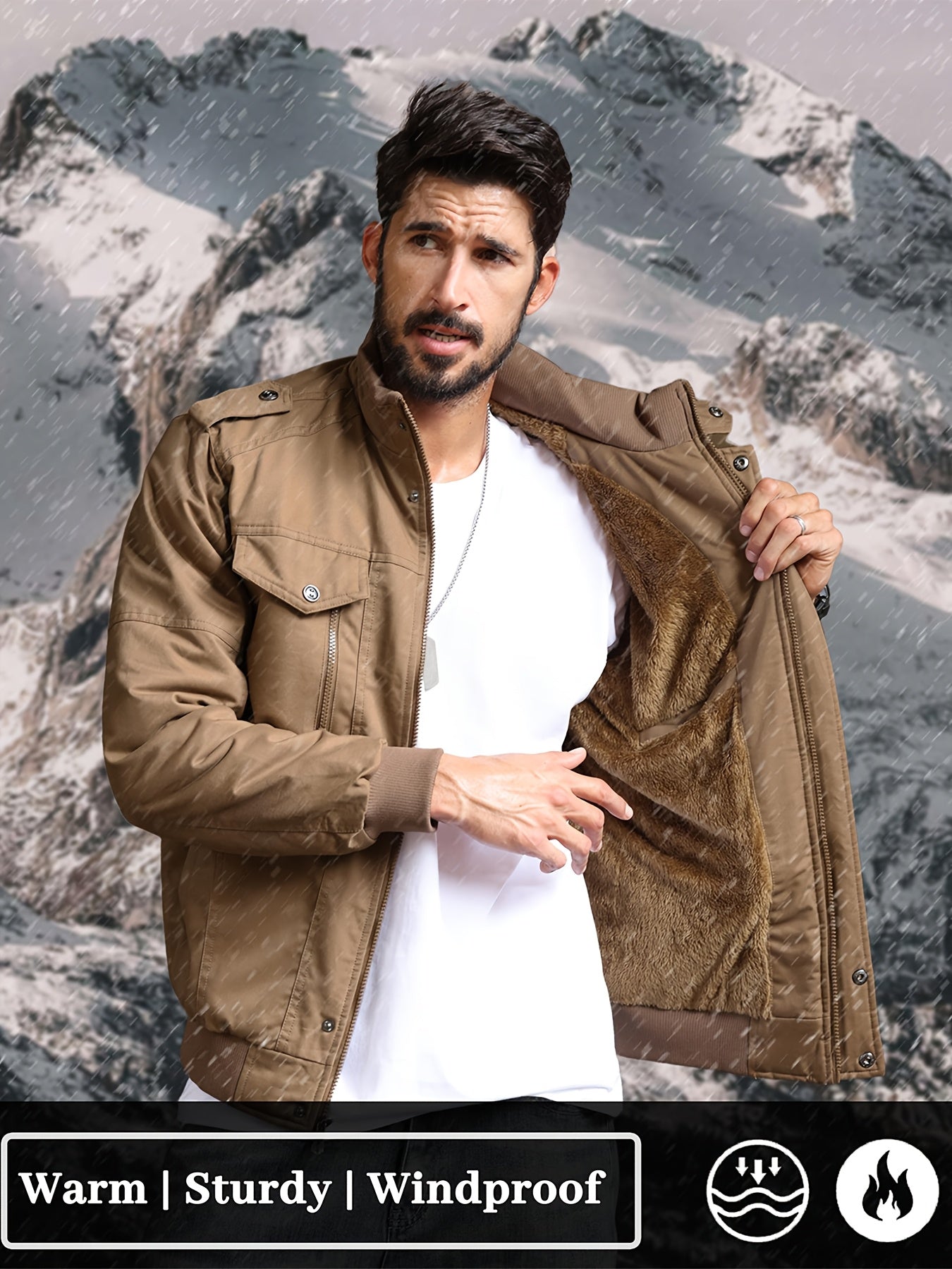 Men's Heavy-Duty Winter Jacket - Windproof & Warm Fleece-Lined Work Coat with Zip-Up Closure, Soft Shell & Multi-Pocket Design - Thermal Insulated Truck Driver Jacket for Construction, Hiking, Camping - Machine Washable Cold Weather Outerwear