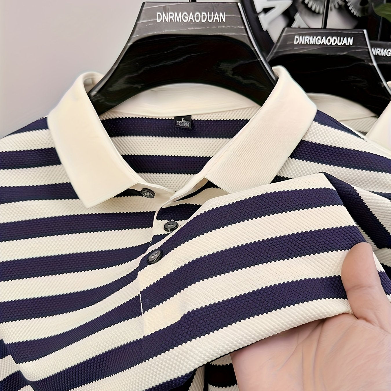 Men'S High-end Striped POLO Shirt, Men'S Short-sleeved T-shirt, Pineapple Flower Positioning Color Value POLO Shirt, Threaded Shirt Collar.