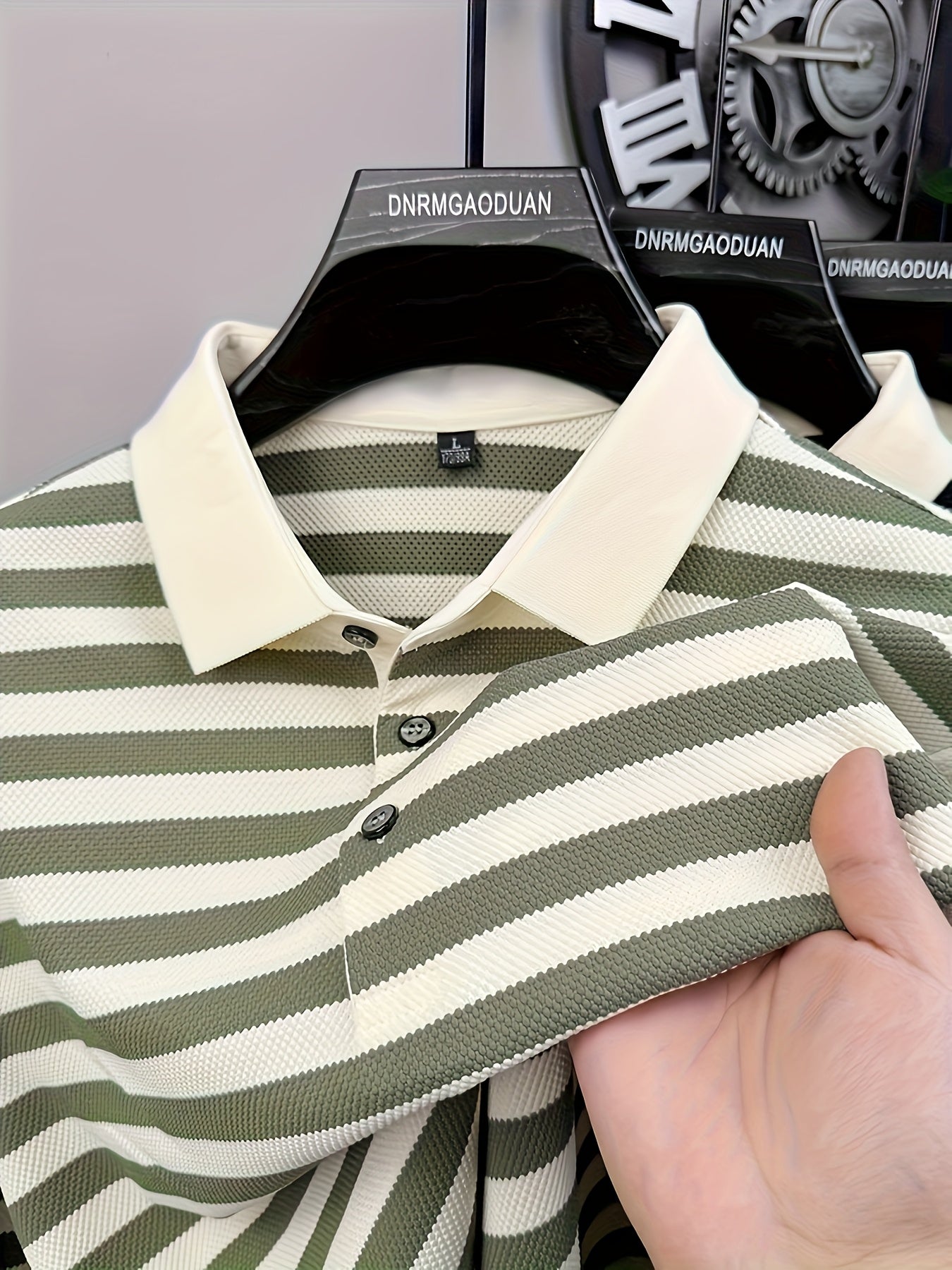Men'S High-end Striped POLO Shirt, Men'S Short-sleeved T-shirt, Pineapple Flower Positioning Color Value POLO Shirt, Threaded Shirt Collar.