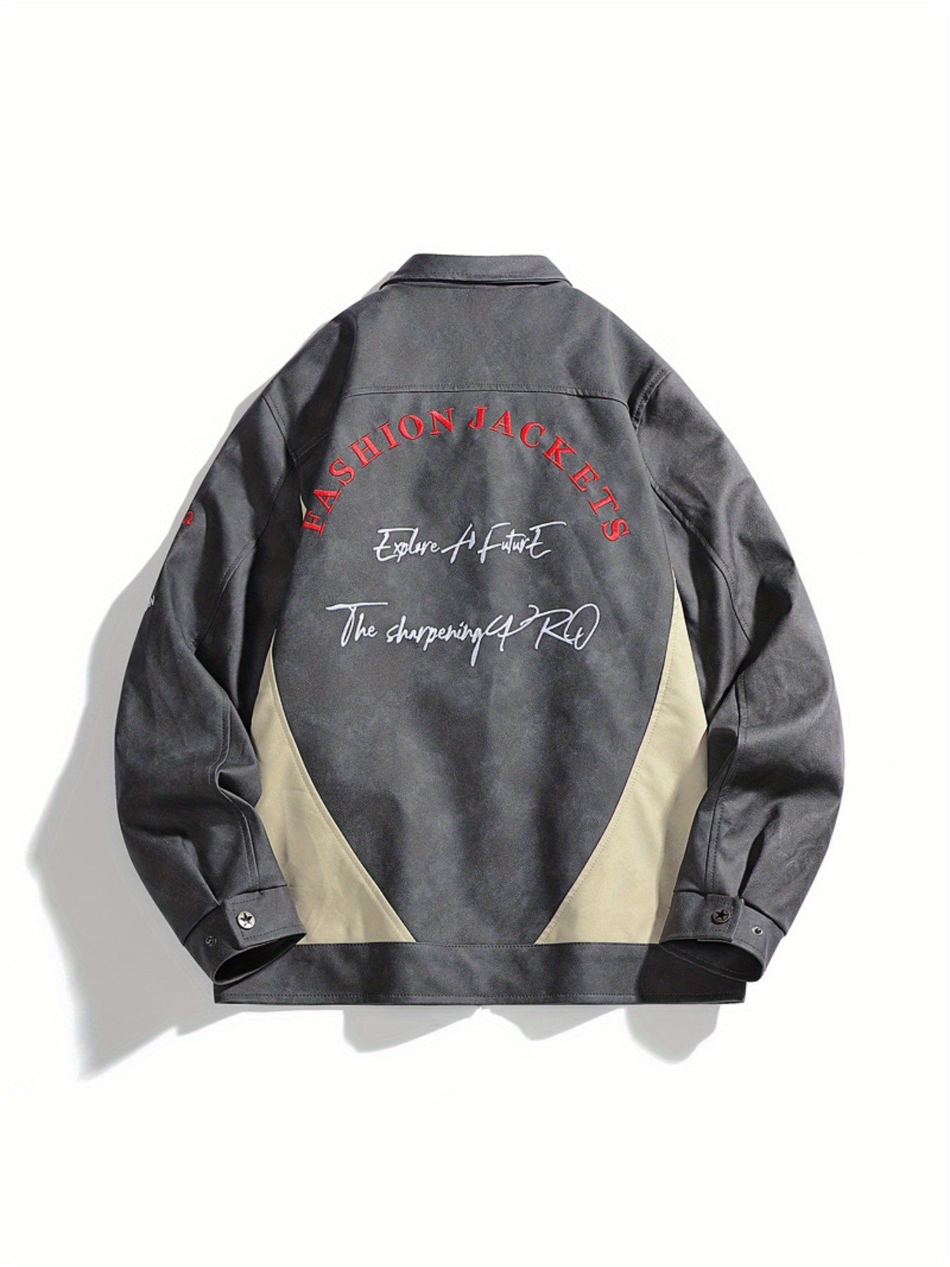 Men'S Heavy-Duty Color-Blocked Jacket - Autumn Winter Casual Zipper Coat with Pockets, Black & Beige Two-Tone Design, Regular Fit for Fall and Winter, Fall Winter Apparel, Sleek Modern Look, Notestitching