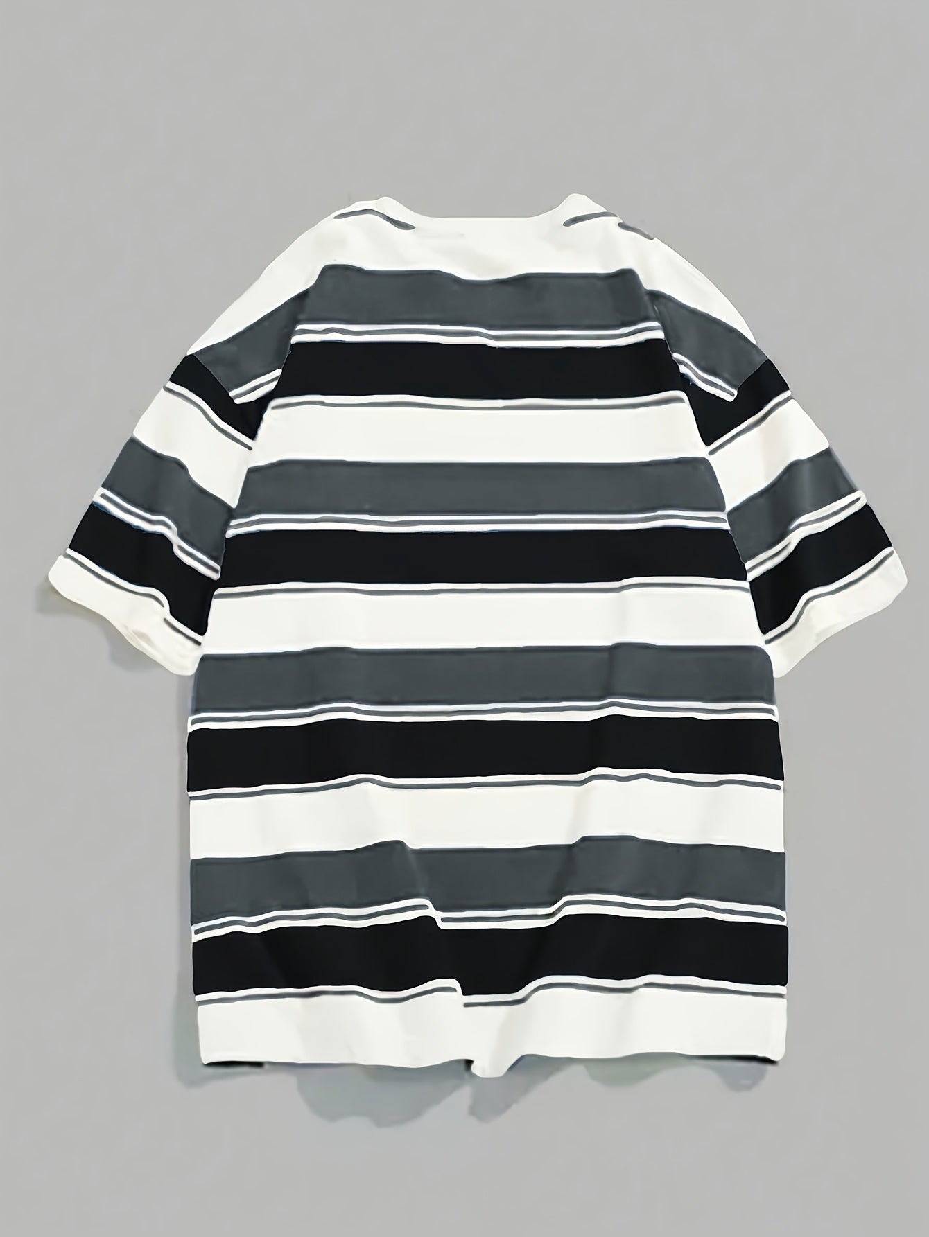 Overseasprint Men's Navy & White Horizontal Stripe T-Shirt - JT6365 Regular Fit Crew Neck Tee for Everyday & Formal Wear - Machine Washable Casual Shirt, Versatile Clothing, Offshoulder Style, Digital Print Fabric