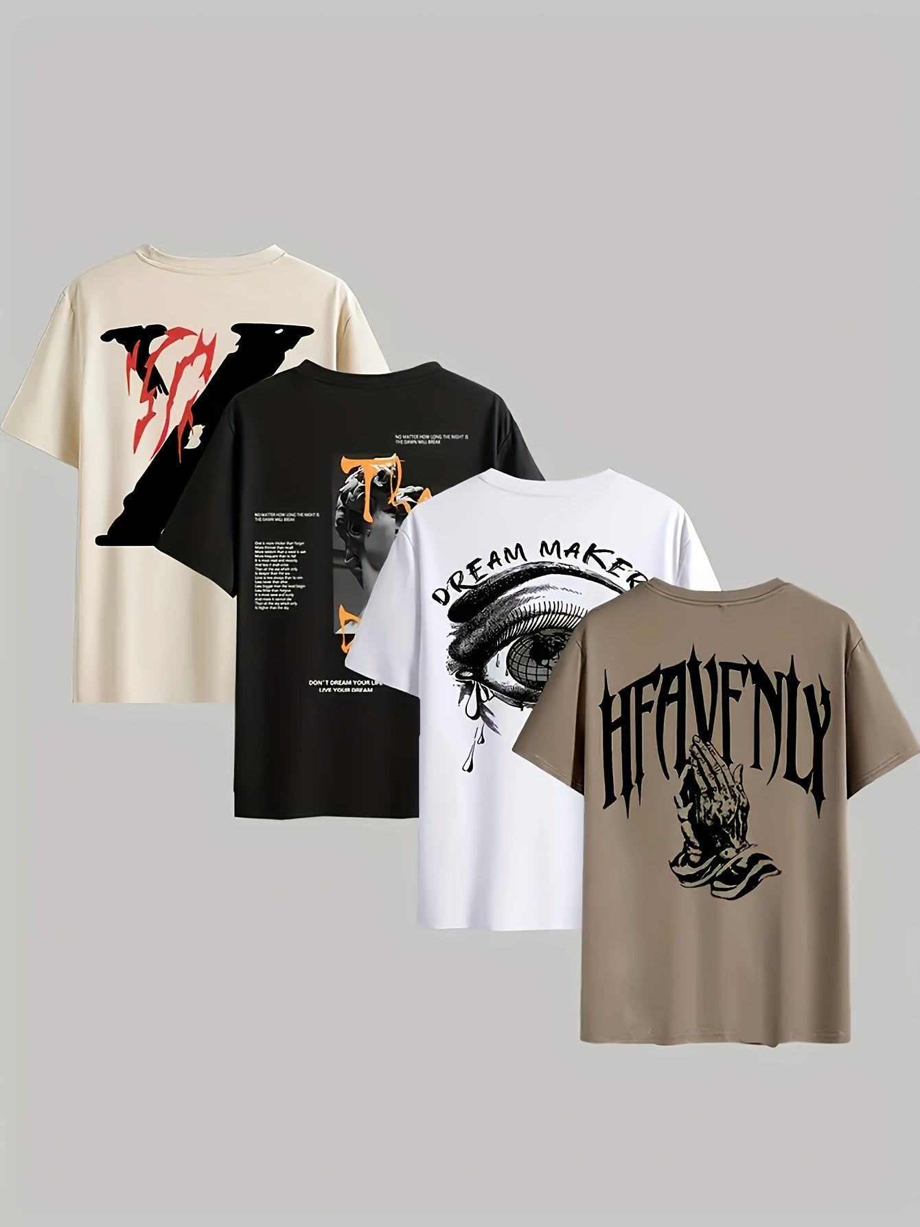 4pcs Men's Graphic Tees - \