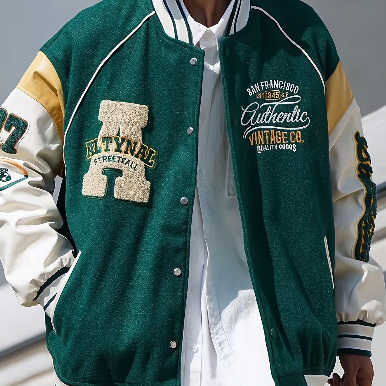 Men's Vintage-Inspired Baseball Jacket - Casual & Trendy, Polyester, Button-Up with Pockets for Spring\u002FFall